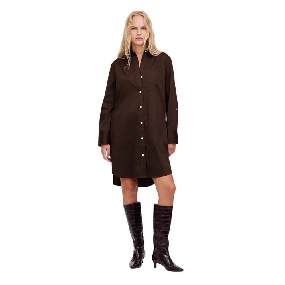 Madewell Y-Neck Relaxed Shirt Dress Dark Carob Brown XXS NWT Cotton Sateen